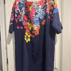 LOFT Navy Dress with Floral Accents